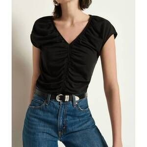 NEW NATION LTD dona v-neck top in jet black